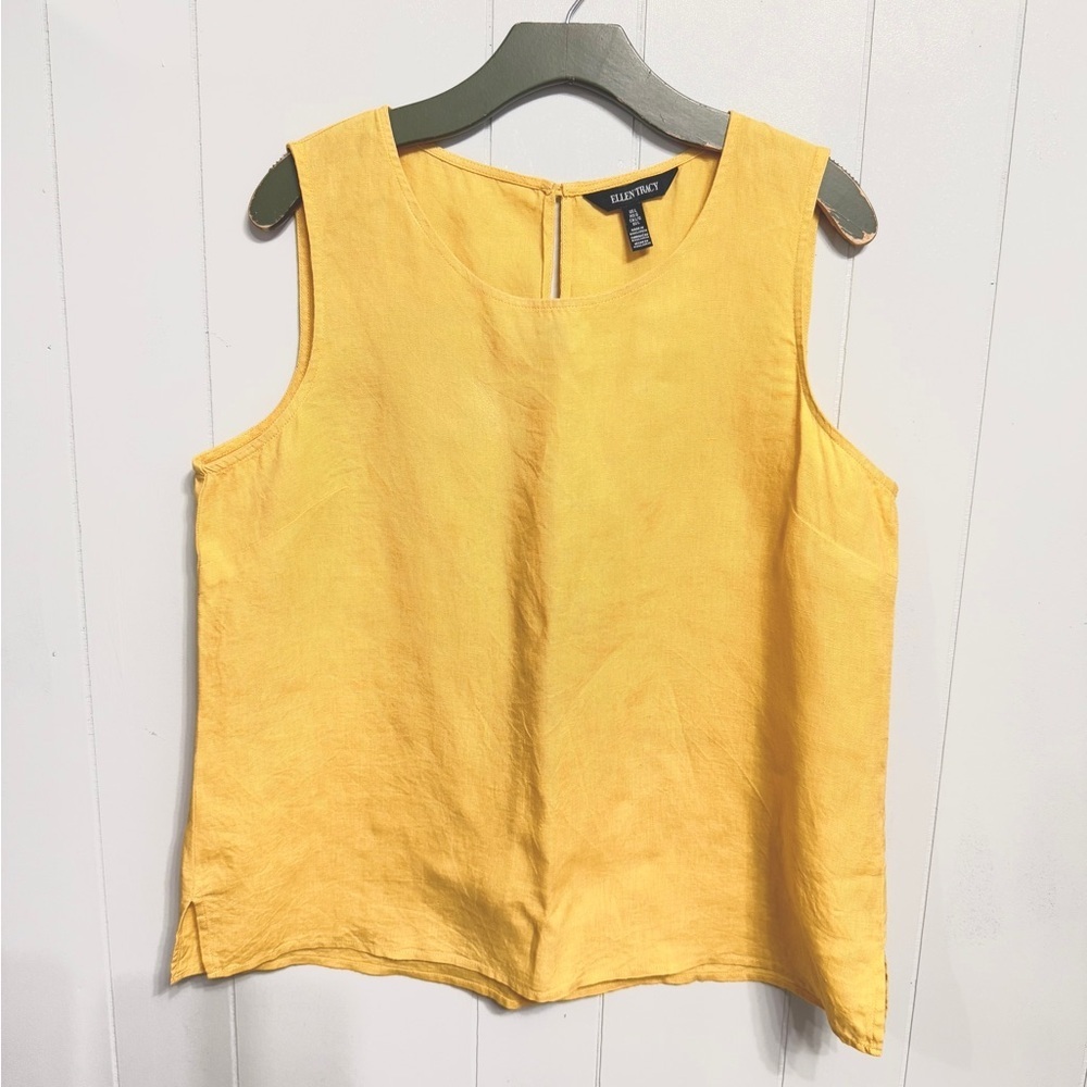 #14)  Ellen Tracy mustered yellow Sleeveless Linen  Top